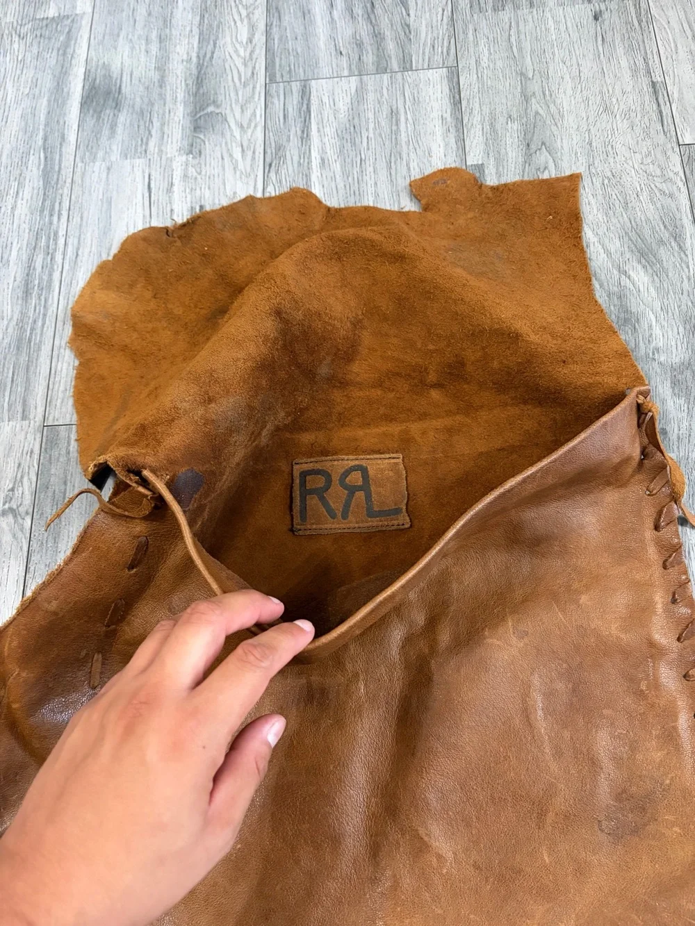 Ralph Lauren Double RL Brown Leather Artisanal Bag with Hair Tassel Concho RRL